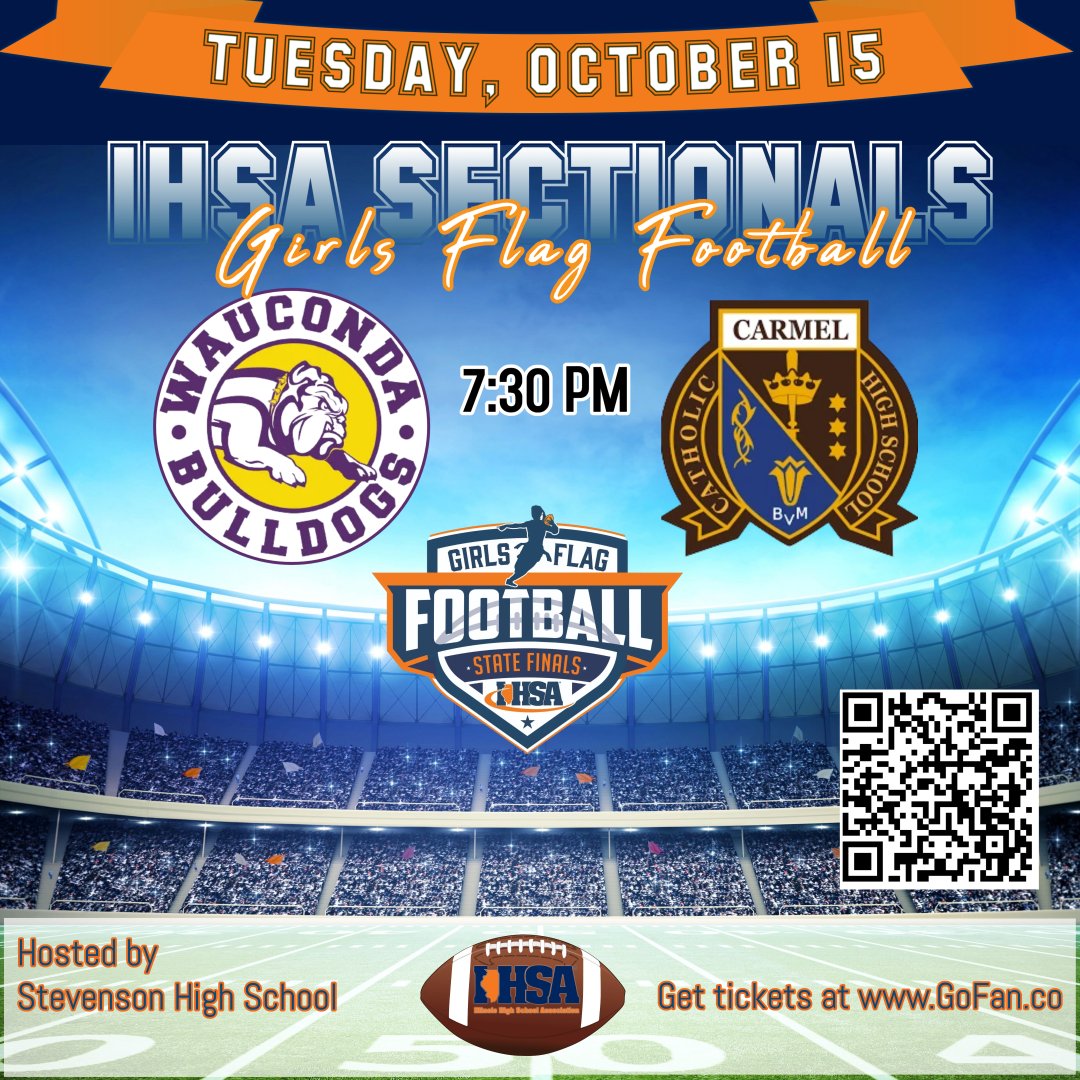Sara L. Flanigan - CAA (@gowhs_flanigan) on Twitter photo 7:30pm at Stevenson High School (1 Patriot Way, Lincolnshire, IL) -
<a href="/GoWHS_FlagFball/">WHS Girls Flag Football</a>
vs
<a href="/CarmelCorsairs/">Carmel Catholic Athletics</a>
in the
<a href="/IHSA_IL/">Illinois High School Association #IHSA</a>
Sectional Semi-Finals - Best of luck to both teams!! Good Luck to Fremd (<a href="/FremdVikings/">Fremd High School</a>) and Hersey (<a href="/HerseyHuskies/">Hersey High School</a>) who play at 6:30 7:30pm at Stevenson High School (1 Patriot Way, Lincolnshire, IL) -
<a href="/GoWHS_FlagFball/">WHS Girls Flag Football</a>
vs
<a href="/CarmelCorsairs/">Carmel Catholic Athletics</a>
in the
<a href="/IHSA_IL/">Illinois High School Association #IHSA</a>
Sectional Semi-Finals - Best of luck to both teams!! Good Luck to Fremd (<a href="/FremdVikings/">Fremd High School</a>) and Hersey (<a href="/HerseyHuskies/">Hersey High School</a>) who play at 6:30
