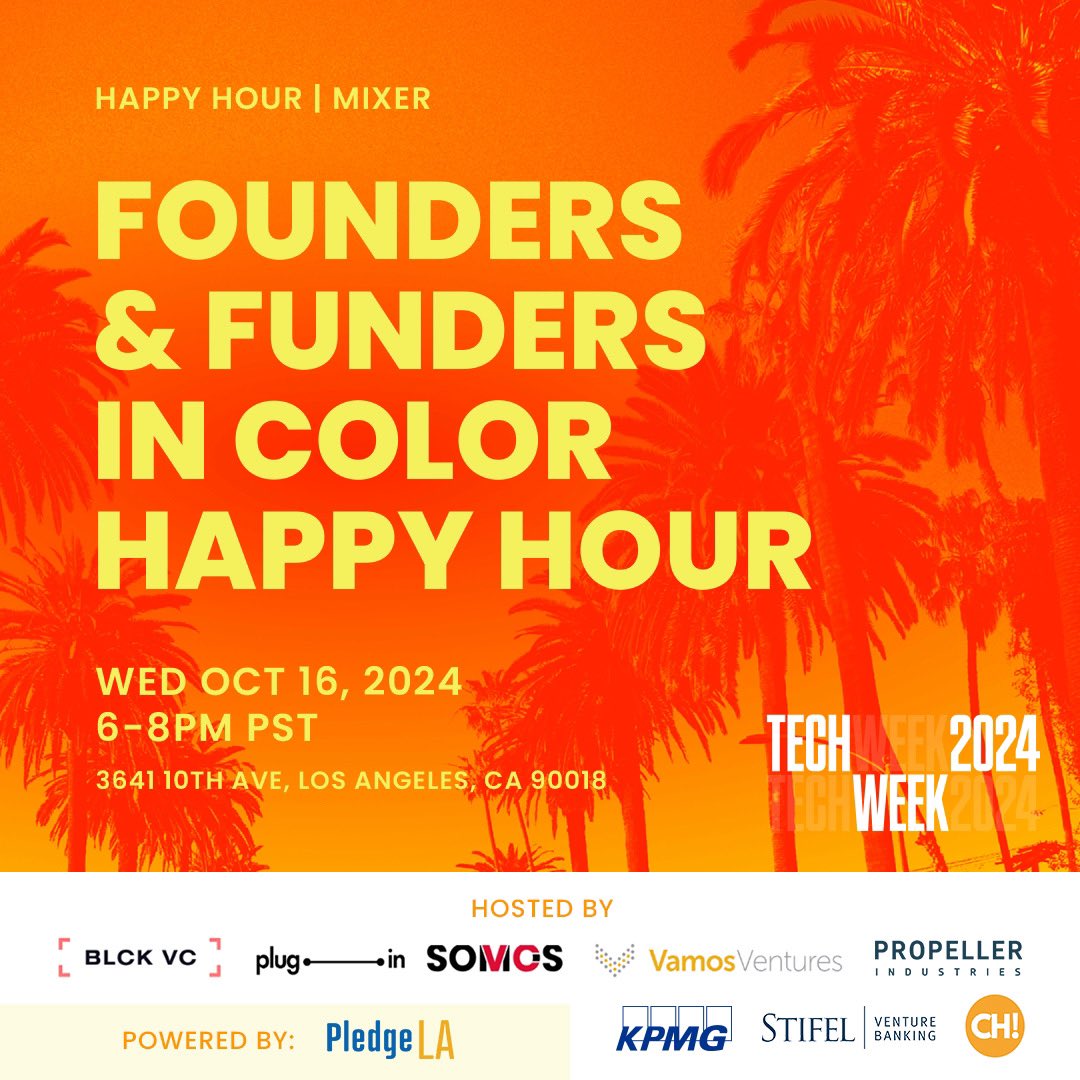 Join VamosVentures, BLCK VC, SomosVC, &amp; Plug In Ventures this LA #TechWeek at our Founders &amp; Funders in Color Happy Hour TOMORROW Wed, 10/16! 🤝

🔗 RSVP here: lu.ma/flsx1n5f
