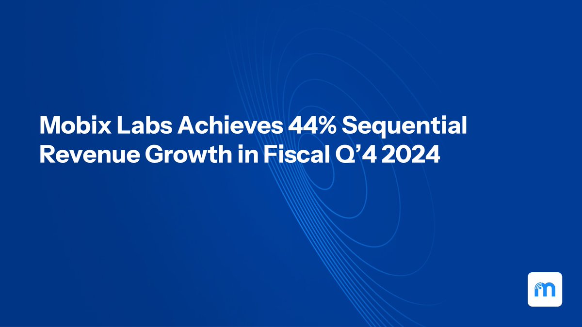 Based on preliminary unaudited information, Mobix Labs expects that its revenue for the quarter ending September 30, 2024 will exceed $2.9 million, an increase of more than 44% sequentially, driven by defense application products.

📰: bit.ly/3UbqWif

$MOBX