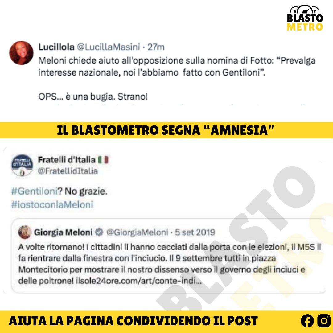 BlastometroTW's tweet photo. Il Blastometro segna "Amnesia" #Meloni #Fotto #Governo https://t.co/cVpsMAJDmK