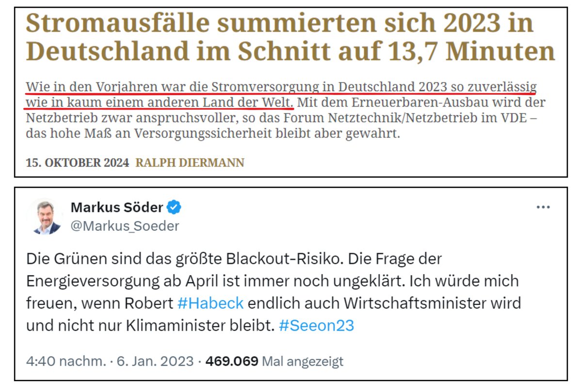 Söder ist die größte Fake-News-Schleuder. Die Energieversorgung in Deutschland war wegen der AKW-Abschaltung nie gefährdet oder „ungeklärt“ – zu keinem Zeitpunkt. Ich würde mich freuen, wenn #SoederRucktritt sich endlich zusammenreißt und aufhört Märchen zu erzählen.