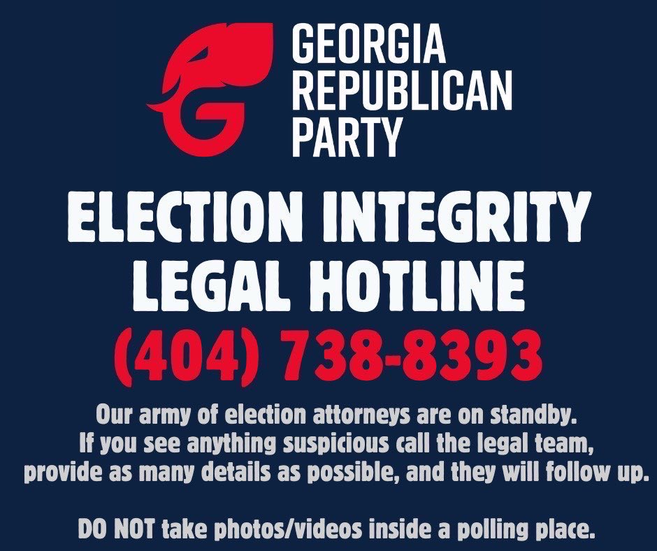POLLS ARE OPEN IN GEORGIA. 

WHILE YOU FLOOD THE POLLS, IF YOU SEE SOMETHING, SAY SOMETHING!

#gapol #gagop