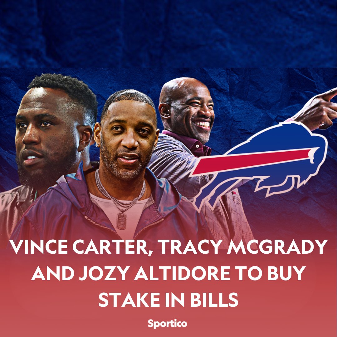 Sportico's tweet photo. EXCLUSIVE: Vince Carter, Tracy McGrady and Jozy Altidore are in talks to buy a minority stake of the @BuffaloBills. The Bills, owned by the Pegula family, have been actively courting new investors. The team is worth $5.08 billion, according to Sportico’s numbers.

@novy_williams & @soshnick with the scoop: https://t.co/STKrIH5jyD