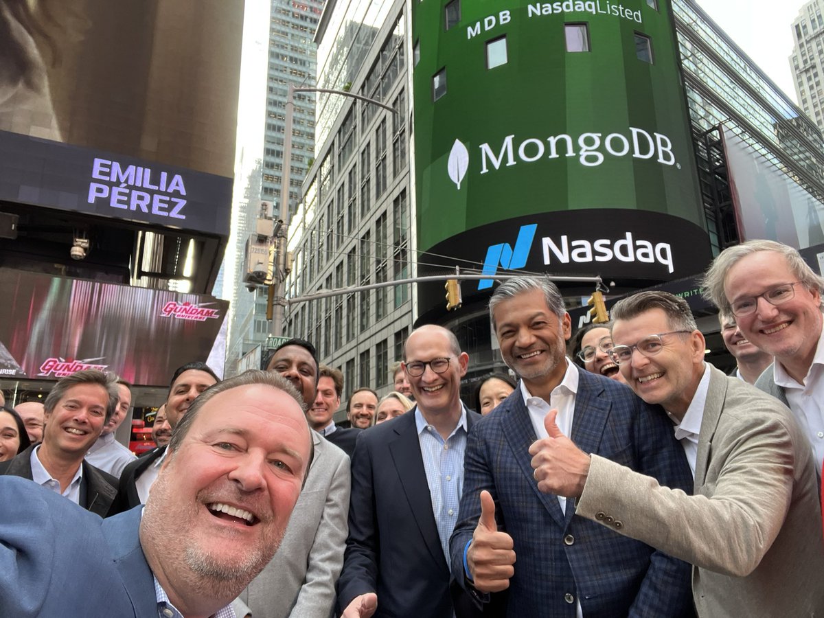 Very happy to see <a href="/dittycheria/">Dev Ittycheria</a> <a href="/MongoDB/">MongoDB</a> at today’s <a href="/NasdaqExchange/">Nasdaq Exchange</a> Opening Bell!!