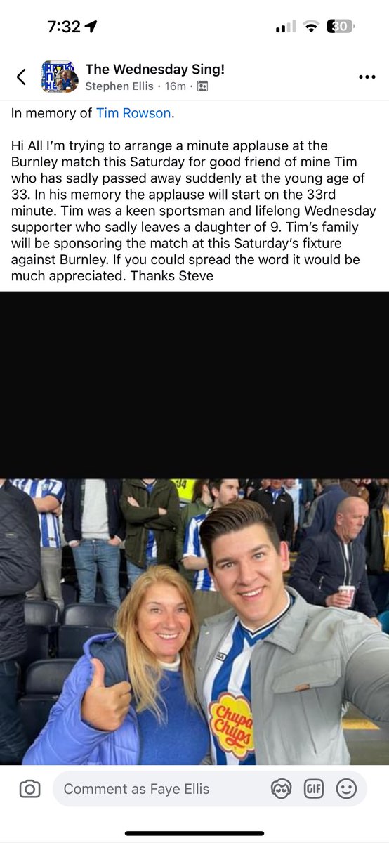 pinarelloellis's tweet photo. Please share, a minutes silence on the 33rd minute for a good friend who sadly suddenly passed away at the young age of 33. Thanks Steve
@bazzabannan25 
@LiamJPalmer 
@sodaowls 
@ShaysTriathlon 
@swfc https://t.co/WZOuz17Cp8