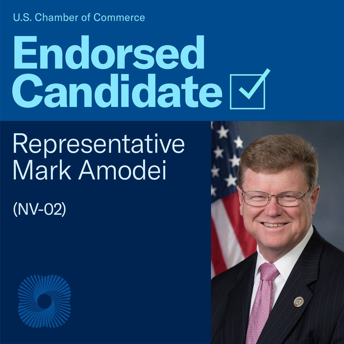 USChamberAction's tweet image. The @USChamber endorses #MarkAmodei @AmodeiForNevada in NV-02. 

Read more: 
uschamber.com/improving-gove…
