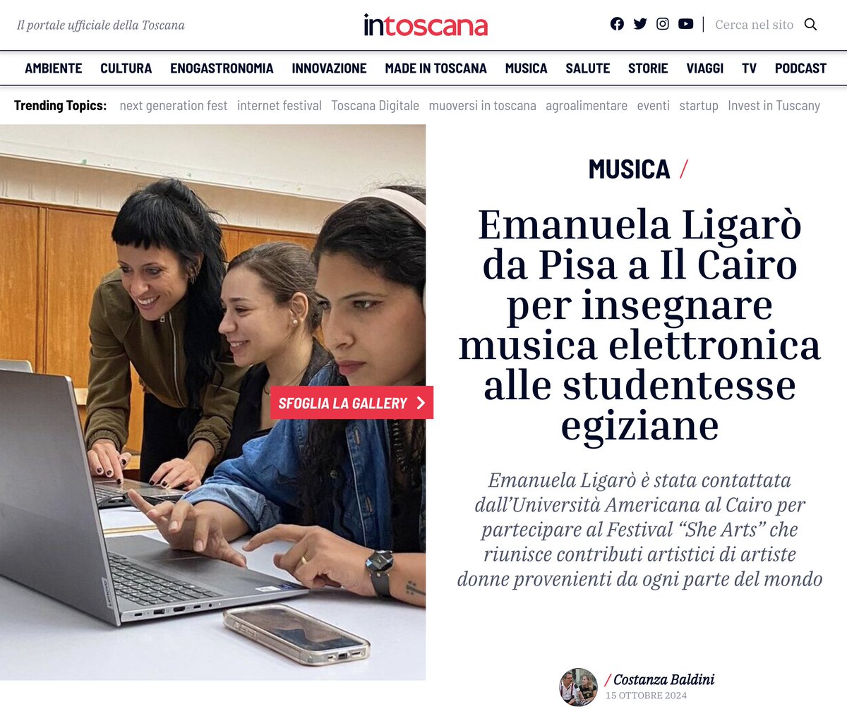 I had a nice chat with Costanza Baldini for <a href="/intoscana/">intoscana</a>   about my recent teaching experience at the American University in Cairo, where I was invited to give a course on Electronic Music Production: 

intoscana.it/it/emanuela-li…