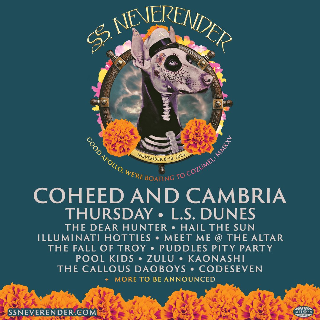 We’re coming back for round 3 of the <a href="/SSNeverender/">SSNeverender</a> ! Endless thanks to the <a href="/Coheed/">Coheed and Cambria</a> family for having us back once again. Who’s joining us out on the high seas??  

ssneverender.com