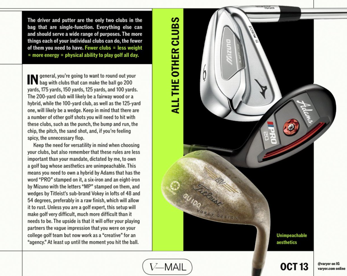 drewmillard's tweet photo. i wrote a guide to being a golf hipster in the new issue of @varyerer's v-mail newsletter, check it at the link and go to the new issue (#174, 'miss the best') https://t.co/E0AUS0E6LF https://t.co/yuyD2eZW8n