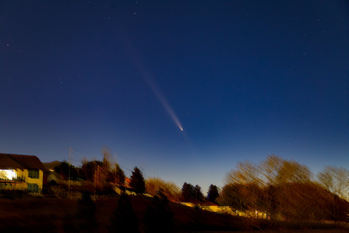 Wow, today's comet over Calgary (C/2023 A3 Tsuchinshan-ATLAS) has a sunward spike (or anti-tail). Never saw such a feature before. Stack of 12 for 5sec in DSS #yyc #CometATLAS