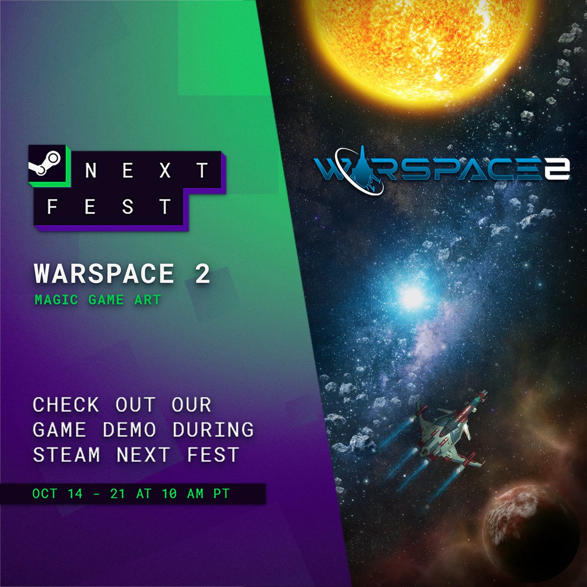 The Warspace 2 Demo is Now Live on Steam! 🔥

We are excited to announce that the demo for Warspace 2 is now available! In this exclusive demo, you’ll be able to explore first regions, offering a teaser of the full Warspace 2 experience.

Warspace2.com 
#SteamNextFest