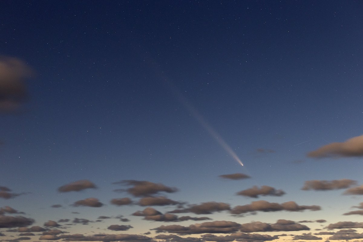 Šovakar atkal!
Komēta ar neapbruņotu aci ir lieliski novērojama, arī asti var labi redzēt.
Ja ieskatās, ir iespējams redzēt komētas pretējo asti (anti-tail) kas ir vērsta pretī "īstajai" astei.

Pape.
15.X.2024.
#C2023A3 Tsuchinshan-ATLAS