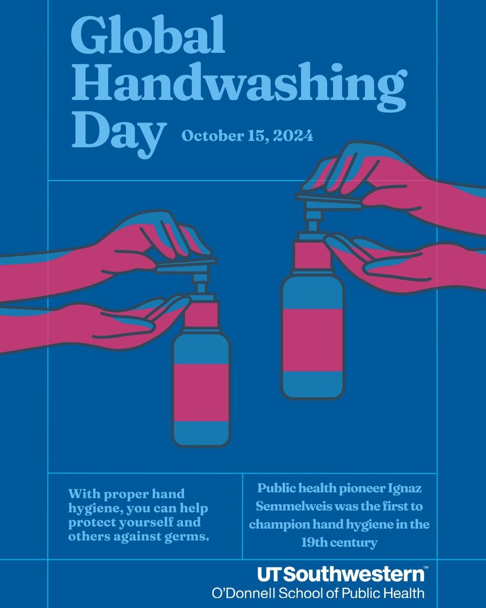 🧼 Happy #GlobalHandwashingDay! Ignaz Semmelweis first championed handwashing in hospitals to reduce infections in the 19th century, a practice that continues to save lives. Let’s follow his lead—clean hands, healthier world! 🌍 #IgnazSemmelweis #PublicHealth #UTSW #OSPH