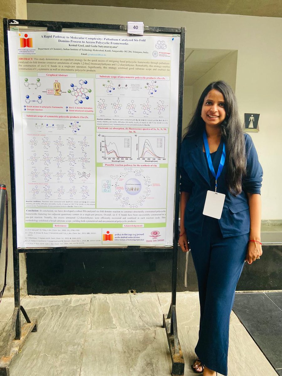 @Gs Research Group IITH (@gschemlab) on Twitter photo Congratulations to <a href="/KomalG8928/">Komal Goel</a> for receiving best poster award at the XIX J-NOST 2024 organized by <a href="/iitgn/">IIT Gandhinagar</a> Thanks <a href="/NOST_India/">NOST</a> for this opportunity to present her work "Rapid Pathway to Molecular Complexity: Pd-Catalyzed 6-Fold Domino Process to Access Fused Polycyclic Framework". Congratulations to <a href="/KomalG8928/">Komal Goel</a> for receiving best poster award at the XIX J-NOST 2024 organized by <a href="/iitgn/">IIT Gandhinagar</a> Thanks <a href="/NOST_India/">NOST</a> for this opportunity to present her work "Rapid Pathway to Molecular Complexity: Pd-Catalyzed 6-Fold Domino Process to Access Fused Polycyclic Framework".