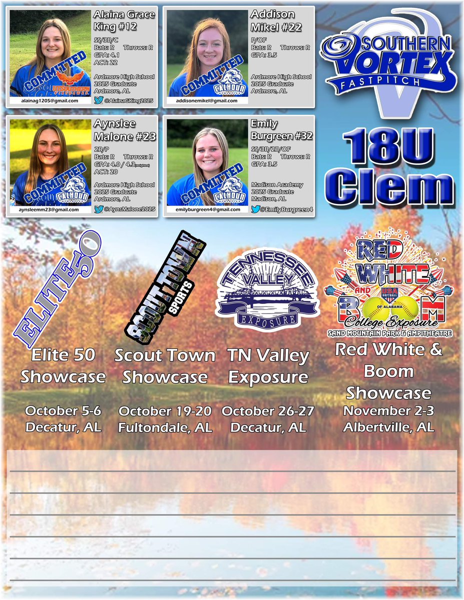 Southern_Vortex's tweet photo. Another beautiful weekend for 🥎 at the Scout Town tournament in Hayden, AL at Traditions Park! Excited to continue watching these young ladies pursue their dreams of playing beyond high school while getting a great education!  
#ScoutTown #FallSoftball https://t.co/SmHdNdjhC1