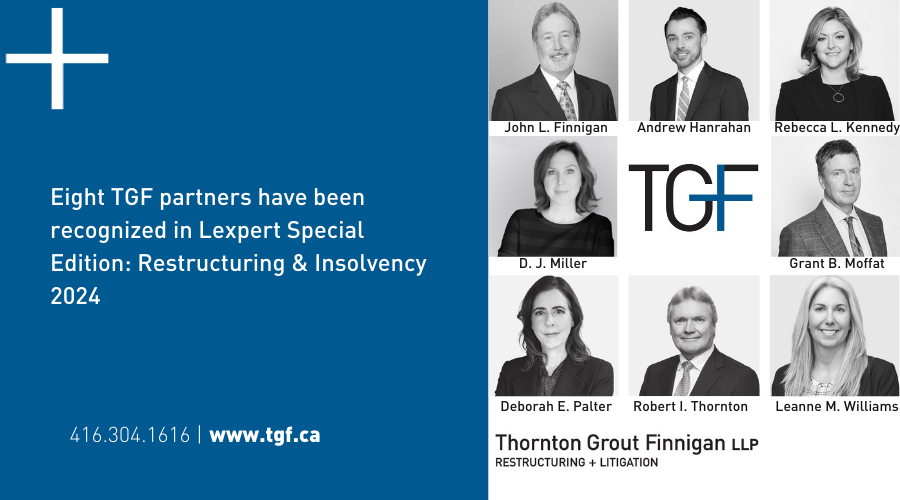 Eight TGF partners have been recognized in Lexpert Special Edition: Restructuring &amp; Insolvency 2024
tinyurl.com/3t6cfpm9