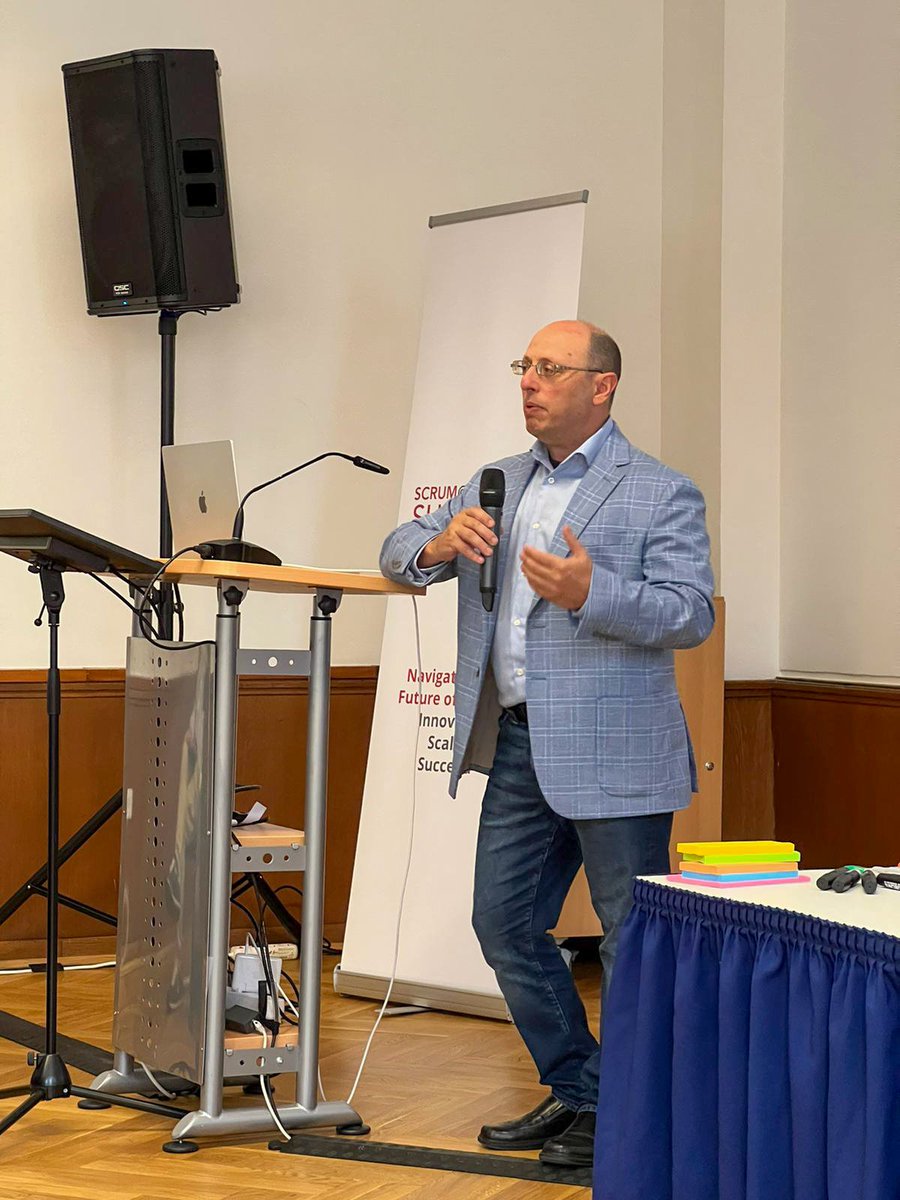scrumscalesummt's tweet photo. Scrum@Scale Berlin 2024 Summit has already started! 🚀
We’re kicking things off with the Opening Keynote from Avi Schneier: "Scaling Agility, Going Beyond the Guides." 
#scrumatscalesummit
#agile #berlinsummit https://t.co/sID6hrWGox
