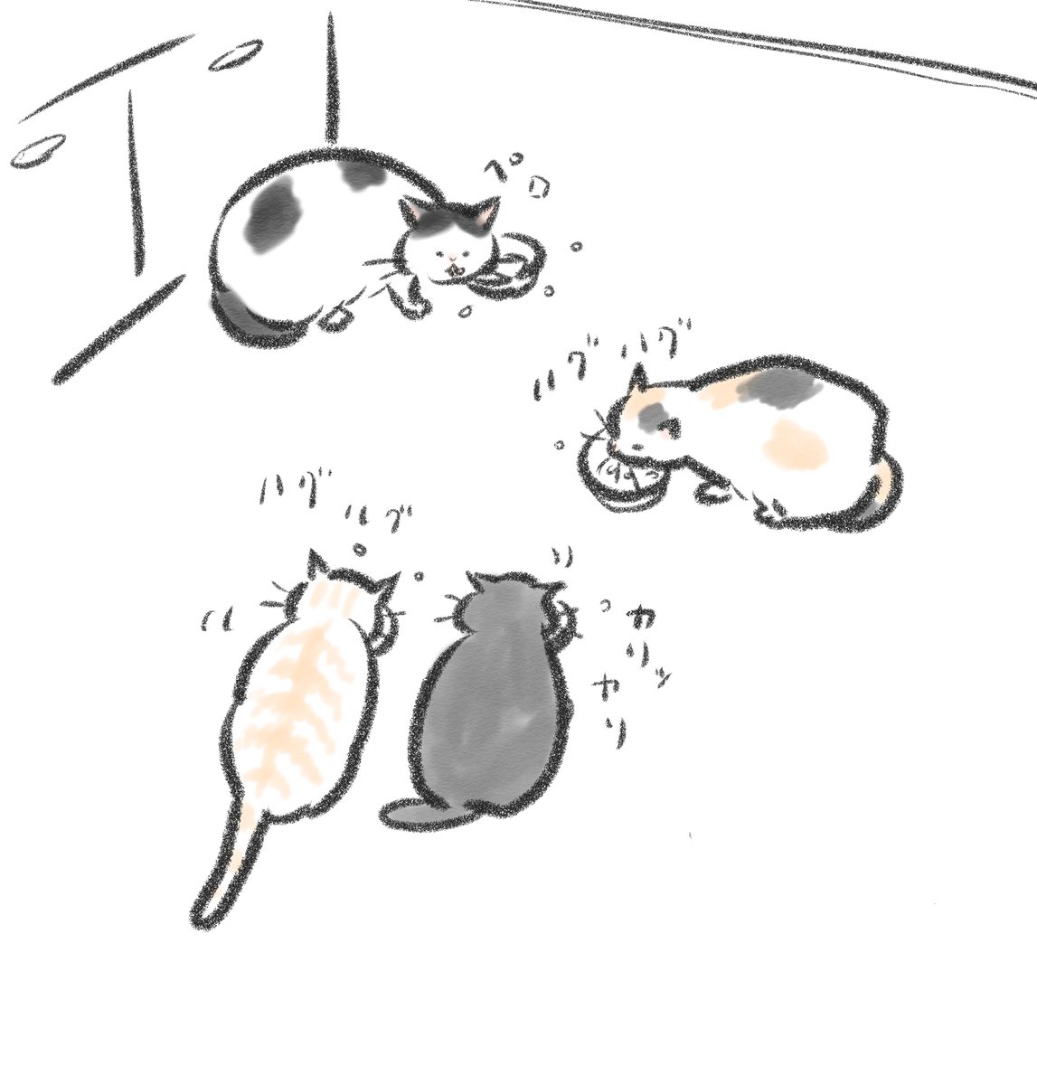 食べるのが早くて家族の食べっぷりを見守るしかないお父ちゃん。 