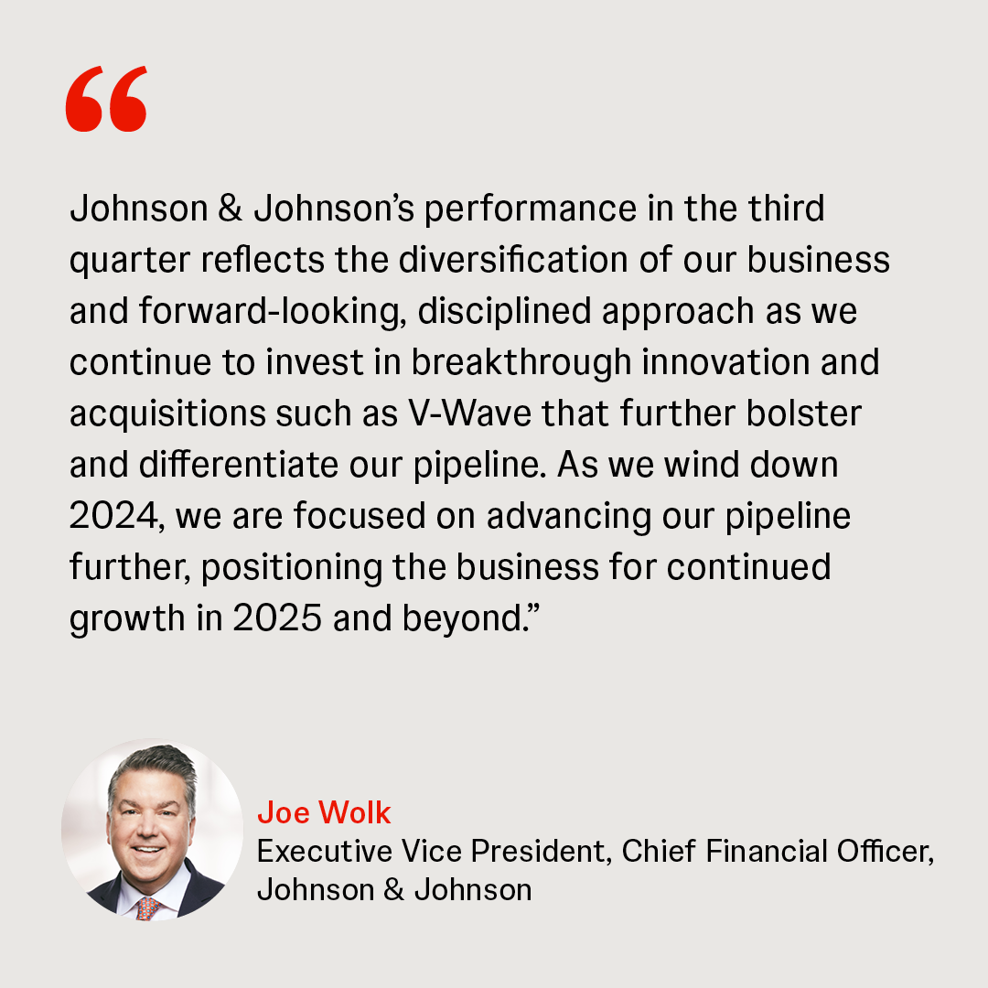 Joe Wolk, Executive Vice President and Chief Financial Officer, #JNJ, on our Q3 2024 #earnings results. Go to our Investor Relations site for more information: social.jnj.com/4058Nqe $JNJ