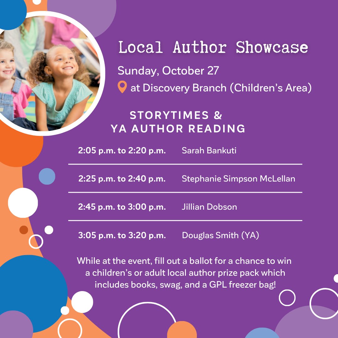 Can't wait for our #LocalAuthorShowcase on Sunday, October 27! Join us for an afternoon of author readings and storytimes. 📖🌟
