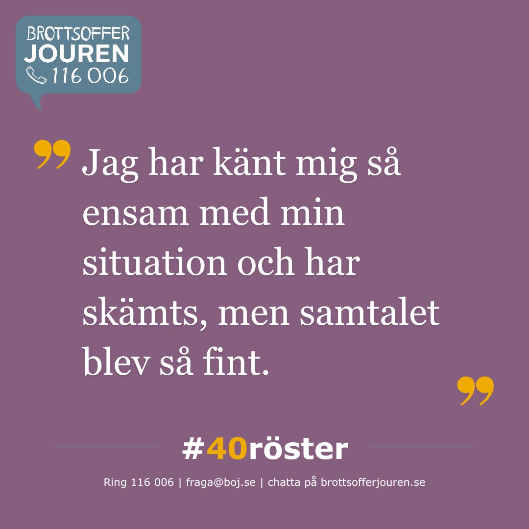 Många som utsatts för bedrägerier känner stor skam. Då kan det kännas lättare att prata med en utomstående  som har erfarenhet av att stötta personer i liknande situationer. BOJ har stöttat brottsutsatta i 40 år. Hör några vittnesmål i kampanjen #40röster. #stödsomgerkraft #BOJ