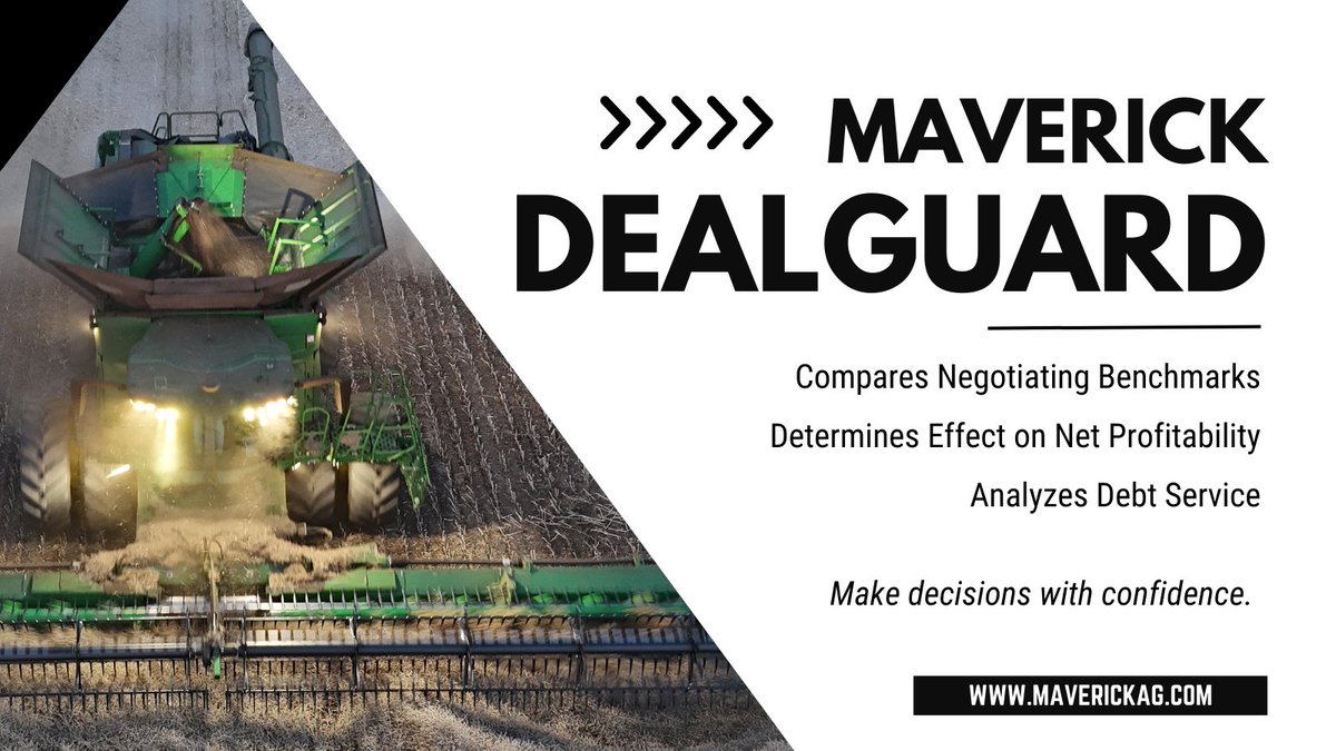 🔍 Eyeing new equipment? DealGuard analyzes deals against key metrics like debt service, cost of production, and farm profitability. Know how that new combine will impact your bottom line before signing. Let us help you get the best deal—contact us today!

MaverickAg.com