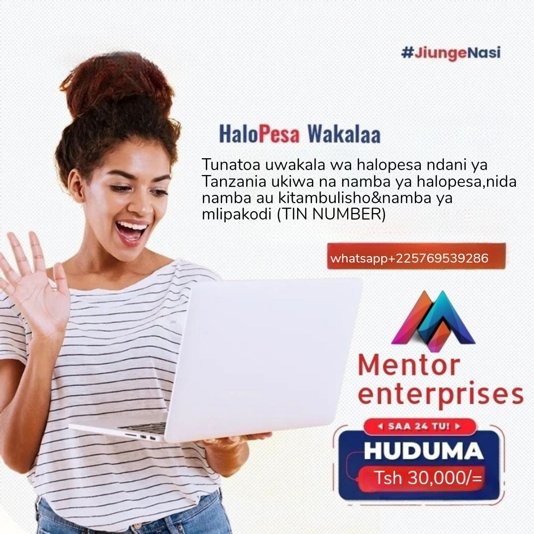 Karibu tukutengenezee uwakala wa halopesa Kwa tsh 30,000/=

NB:laini inatakiwa kuwa na kianzio cha float Cha 100,000/=