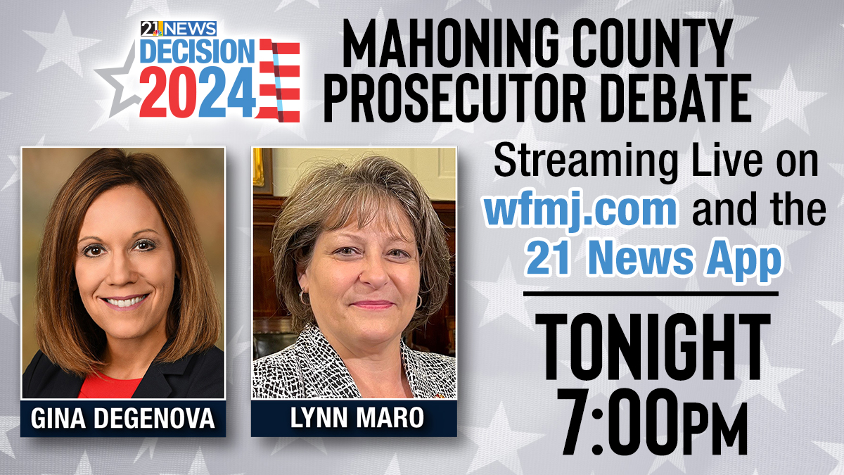 21WFMJ's tweet photo. Tonight at 7 p.m., 21 News will host a debate featuring the two candidates for Mahoning County Prosecutor. Democratic incumbent Gina DeGenova and Republican candidate Lynn Maro will answer questions from 21 News anchor @LindsayWFMJ. You can watch the debate live on the 21 News app and https://t.co/RSoj1LvhdG. #YourPlaceForPolitics