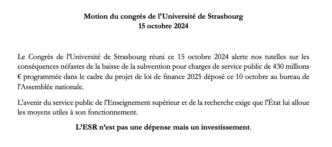Jeremy_Darenne's tweet photo. Présent aujourd'hui au congrès de l'@unistra pour voter la motion alertant sur la diminution du financement de l'ESR. Ce dernier n'est pas une dépense, mais un investissement sur la jeunesse et la recherche. @AFGES https://t.co/KCofSLlJps