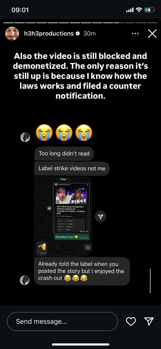 AGENTOFMATRIXX's tweet photo. @TheAhZora @5iftymild @thechilluk @Snoopsftw You don’t make any sense lol. Why would be nice to someone who was hating on his music on their platform? 😂
He still asked his label to remove the strike from H3’s video. https://t.co/WI2Emypbmf