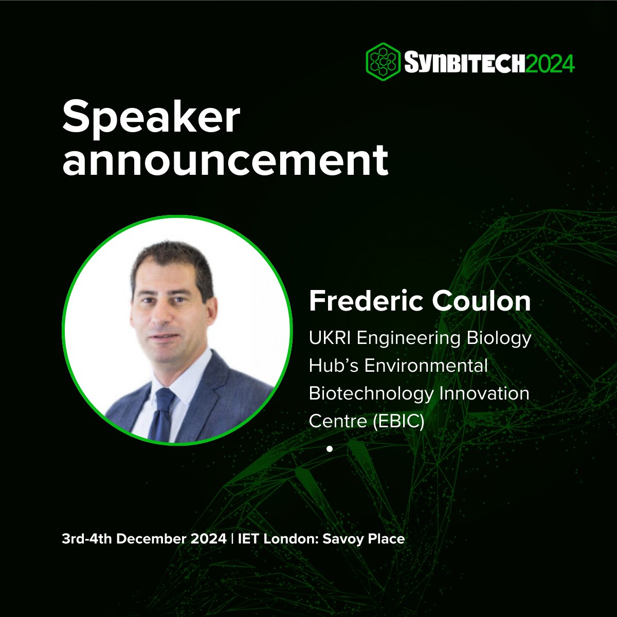 SynbiCITE's tweet image. We're pleased to announce that Frederic Coulon will be speaking at SynbiTECH 2024!
To find out more about the #SynbiTECH24 programme and speakers visit synbitech.com