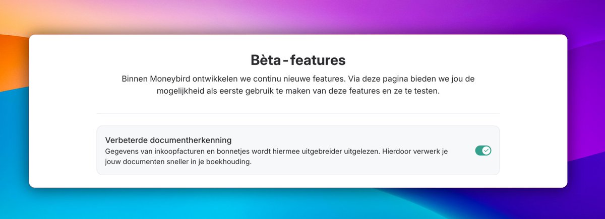 Launching a new beta feature in <a href="/moneybird/">Moneybird</a> . To automatically book incoming invoices and receipts. 

Opt in and share your feedback. 

moneybird.com/select_adminis…
