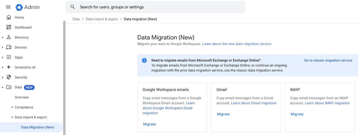 A51FR3D's tweet image. Now generally available: Migrate users’ emails from Google Workspace, Gmail and other IMAP enabled mail servers: What’s changing 

In March 2024, we launched an open beta for the ability to migrate your users’ email data from… dlvr.it/TFMhl5 #Adminconsole #Migration