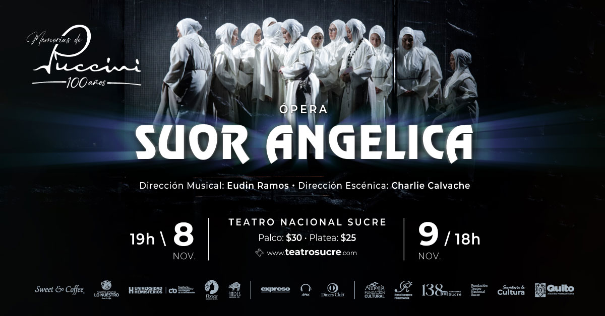 TeatroSucreQ's tweet photo. #SomosFTNS | La ópera Sour Angelica y un recital con lo más icónico de Puccini dirá presente este viernes 8 y sábado 9 de noviembre en el Teatro Nacional Sucre. 
¿Nos vemos ahí? 🎶🎭

🎟️ Palco: $30 | Platea $25
👉  Tus boletos en https://t.co/FxWPQSdwbj

#ElArteTransforma #138añosconloClásico

📸 Créditos: Silvia Echeverría