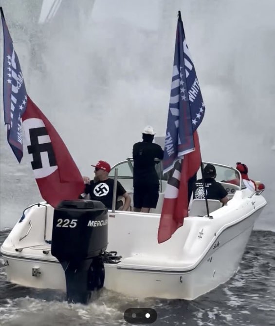 's tweet image. I never noticed any flags while boating during my youth in Florida. Disturbing how symbols of hate have surfaced in places that once felt carefree and inclusive #UnityOverHate #ThisIsNotUs 

#