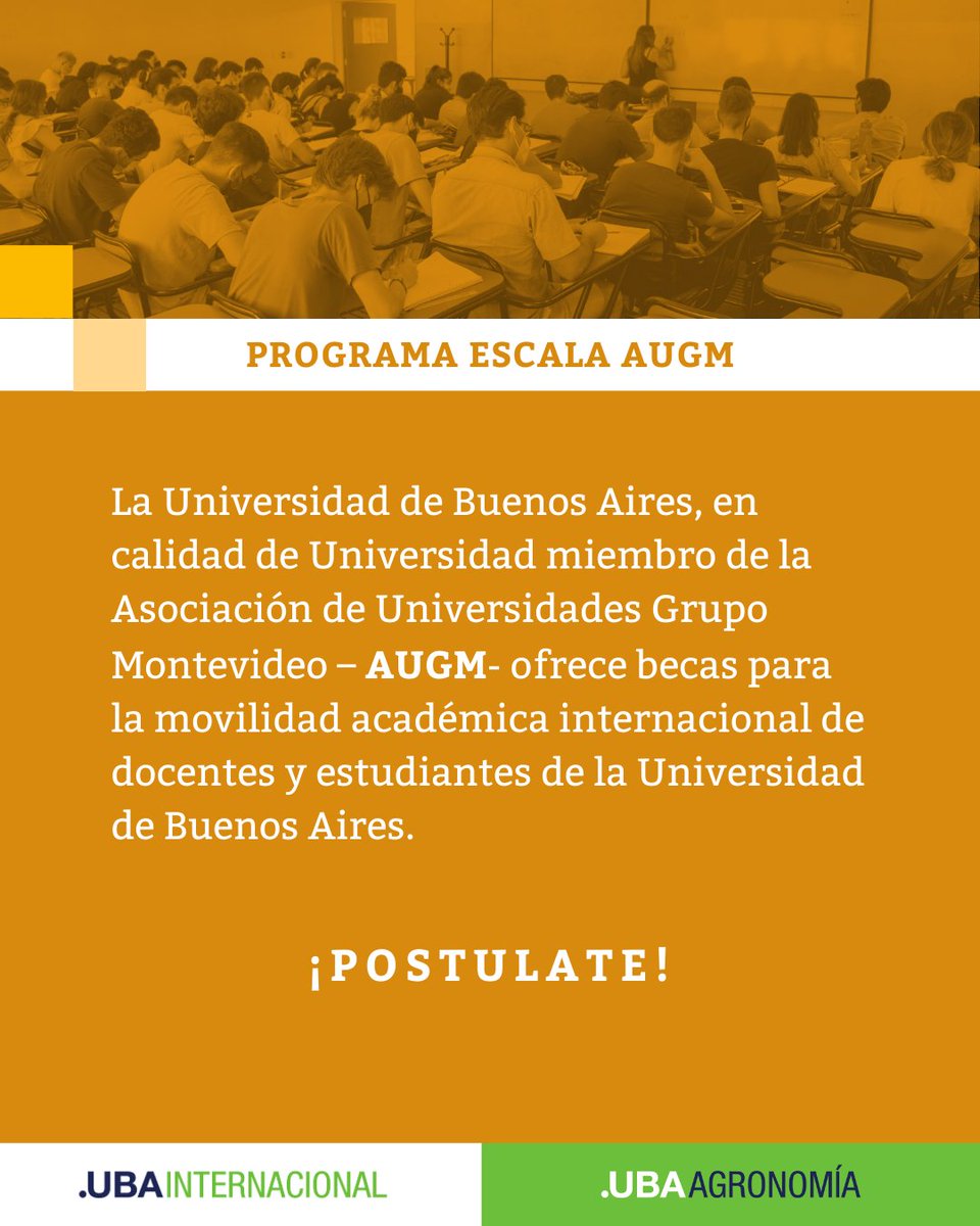 FAUBA_Internac's tweet photo. 🎓🌍 ¡Convocatoria Internacional para Estudiantes de Grado!
Becas de movilidad académica internacional de la UBA en el marco del programa AUGM. ¡No te pierdas esta oportunidad!
👉 Más info: https://t.co/7ufZOUtjto
📩 Consultas: intercam@agro.uba.ar https://t.co/7c9LiOBSnc
