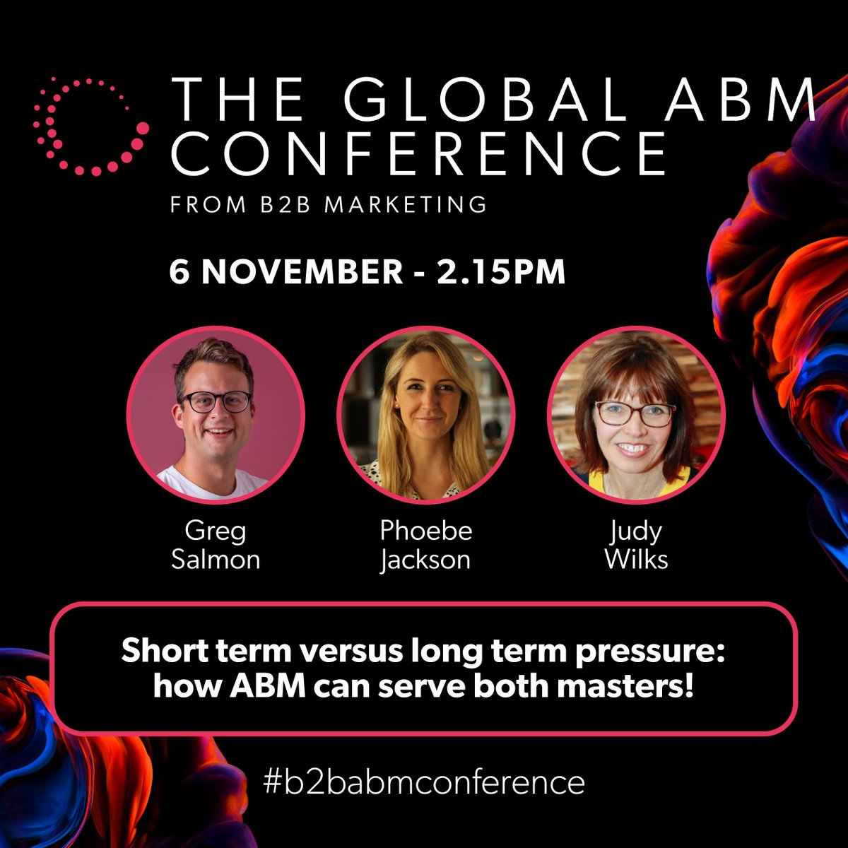Agent3 (@weareagent3) on Twitter photo Struggling with pressure to show quick results from your ABM programs but also reaching for long term growth? <a href="/GregS85/">Greg Salmon</a>, <a href="/phoebemjackson/">Phoebe Jackson</a> and <a href="/obscurejudy/">Judy Wilks</a> may have some inspiration for you at <a href="/MarketingB2B/">marketingb2b</a>'s Global ABM Conference! Come and listen at 2.15pm!
#b2bmarketing #abm Struggling with pressure to show quick results from your ABM programs but also reaching for long term growth? <a href="/GregS85/">Greg Salmon</a>, <a href="/phoebemjackson/">Phoebe Jackson</a> and <a href="/obscurejudy/">Judy Wilks</a> may have some inspiration for you at <a href="/MarketingB2B/">marketingb2b</a>'s Global ABM Conference! Come and listen at 2.15pm!
#b2bmarketing #abm