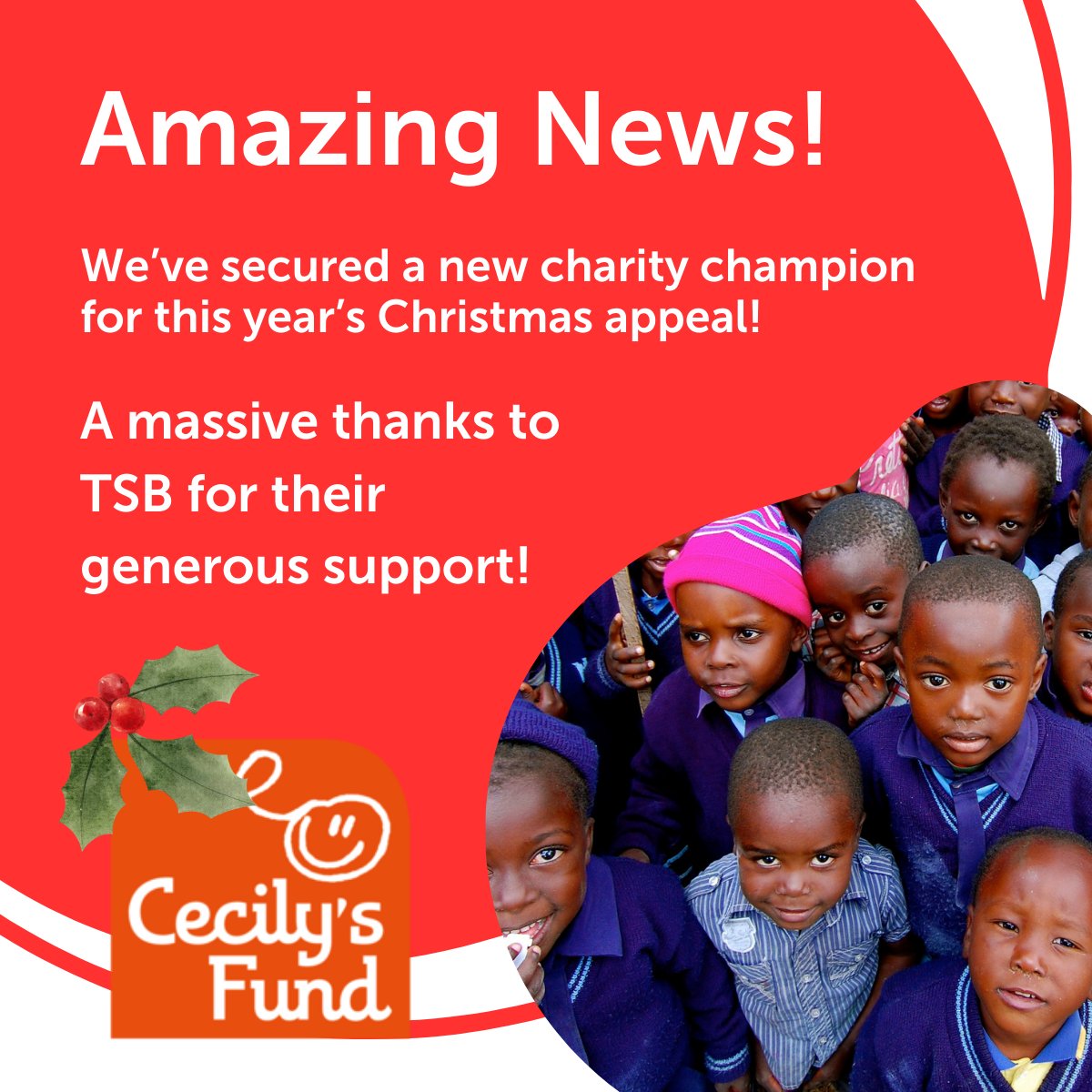 We’re thrilled to announce that we have secured the backing of a new charity champion for our Christmas appeal 🎉A big thank you to TSB for your support!