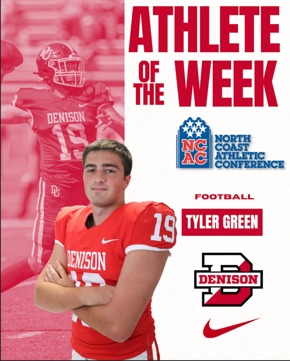 The Big Red Offense was dialed in with last week's win! Congratulations to Tyler Green who earned NCAC POTW, and Tommy Asleson on making the D3 Team of the Week! #Dialed #RollDenny