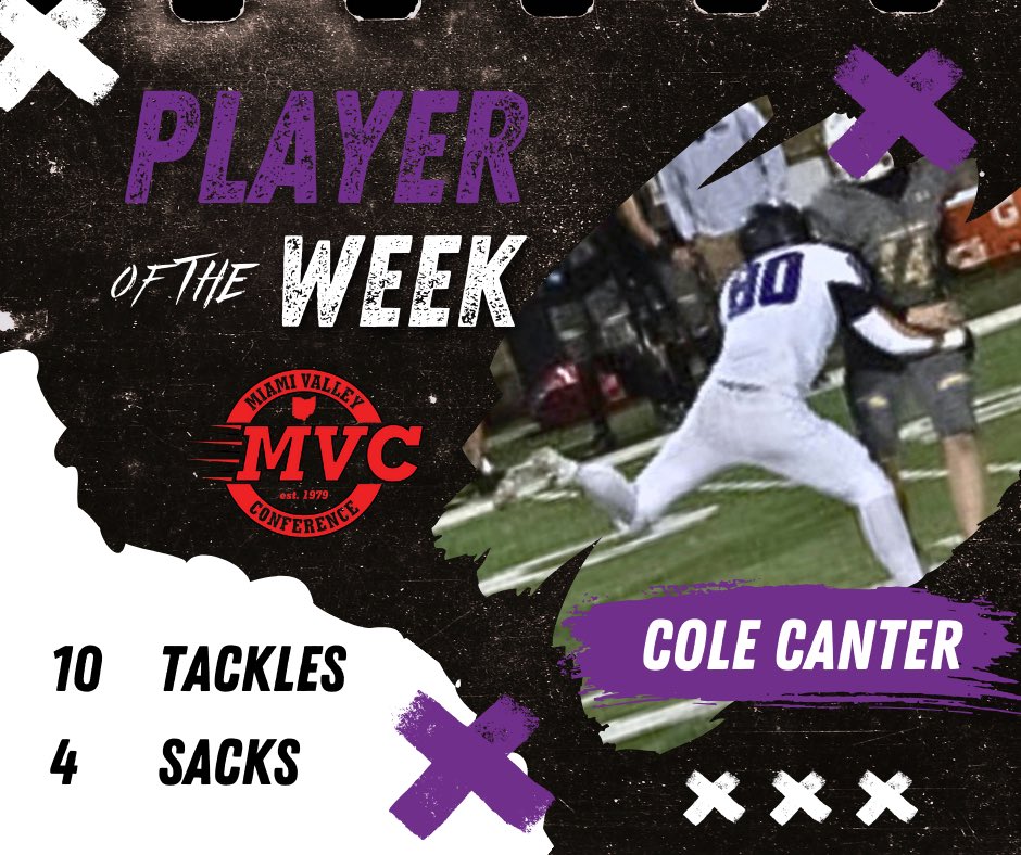 Cole Canter MVC Player of the Week🦅 Way to go Cole, 10 tackles and 4 sacks vs. Roger Bacon this past Friday. Be The One.🔥