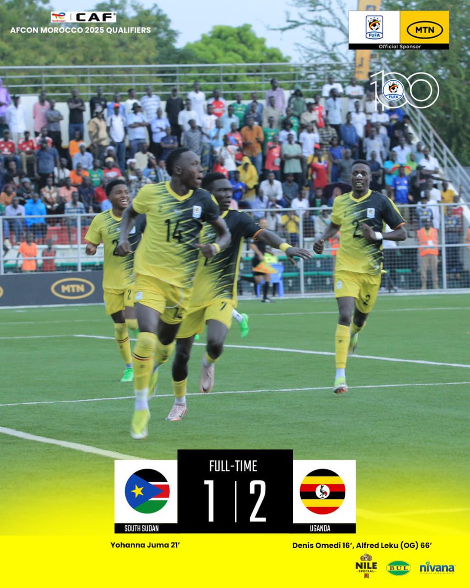 Fulltime 
South Sudan 1-2 Uganda

Aren’t you proud to be Ugandan?
#AFCONQ2025
#SSDUGA