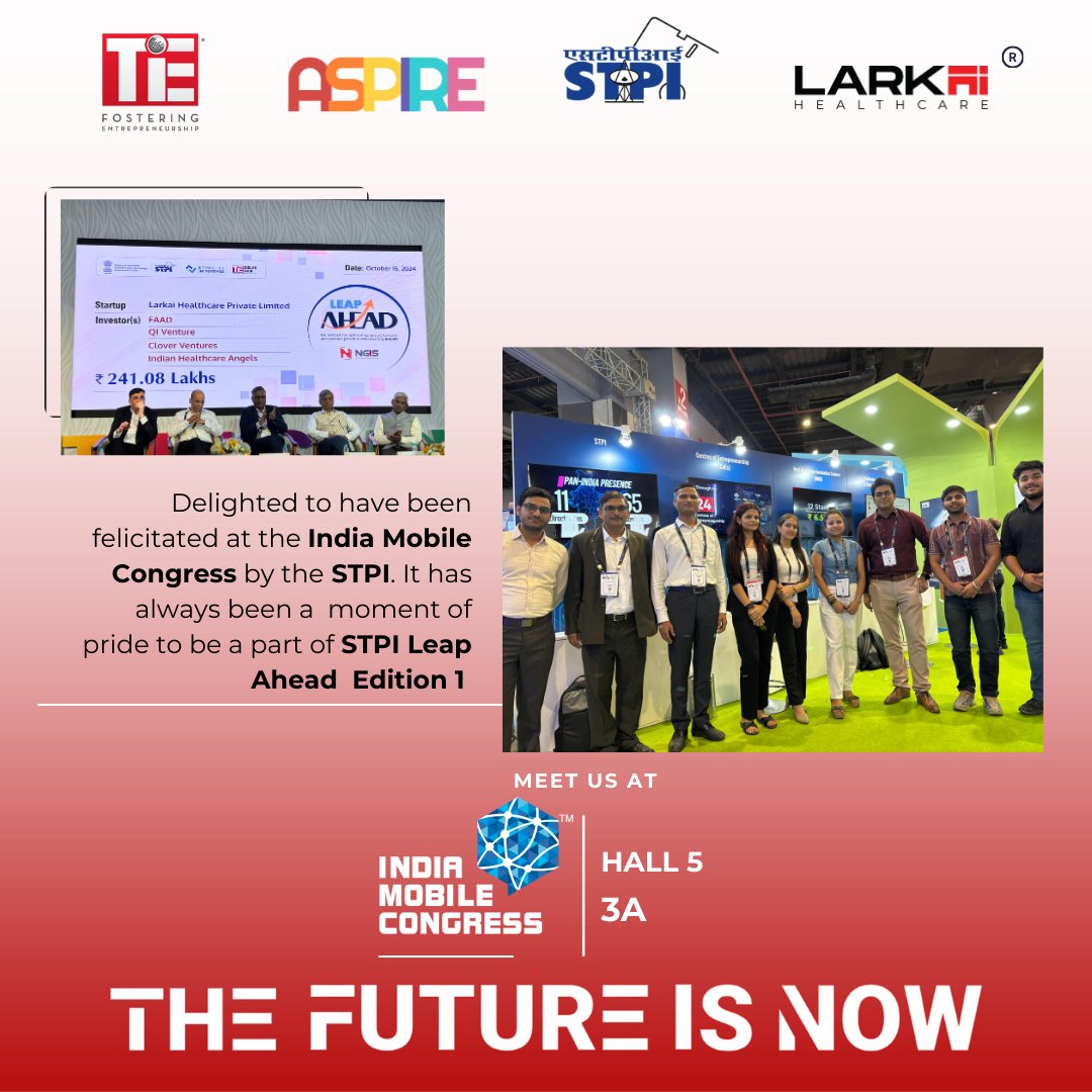 Larkai Healthcare is delighted to have been felicitated by STPI at the India Mobile Congress. 
We are thrilled to invite you to visit Hall 5M, 3A at the Asia's largest technology expo, and witness the advancements in the medical technology.
#innovation #IMC #medtech