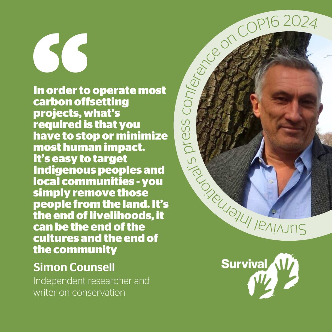 "To operate most carbon offsetting projects, what’s required is that you have to stop most human impact. It’s easy to target Indigenous peoples &amp; local communities - you simply remove those from the land." 

– Simon Counsell

#COP16