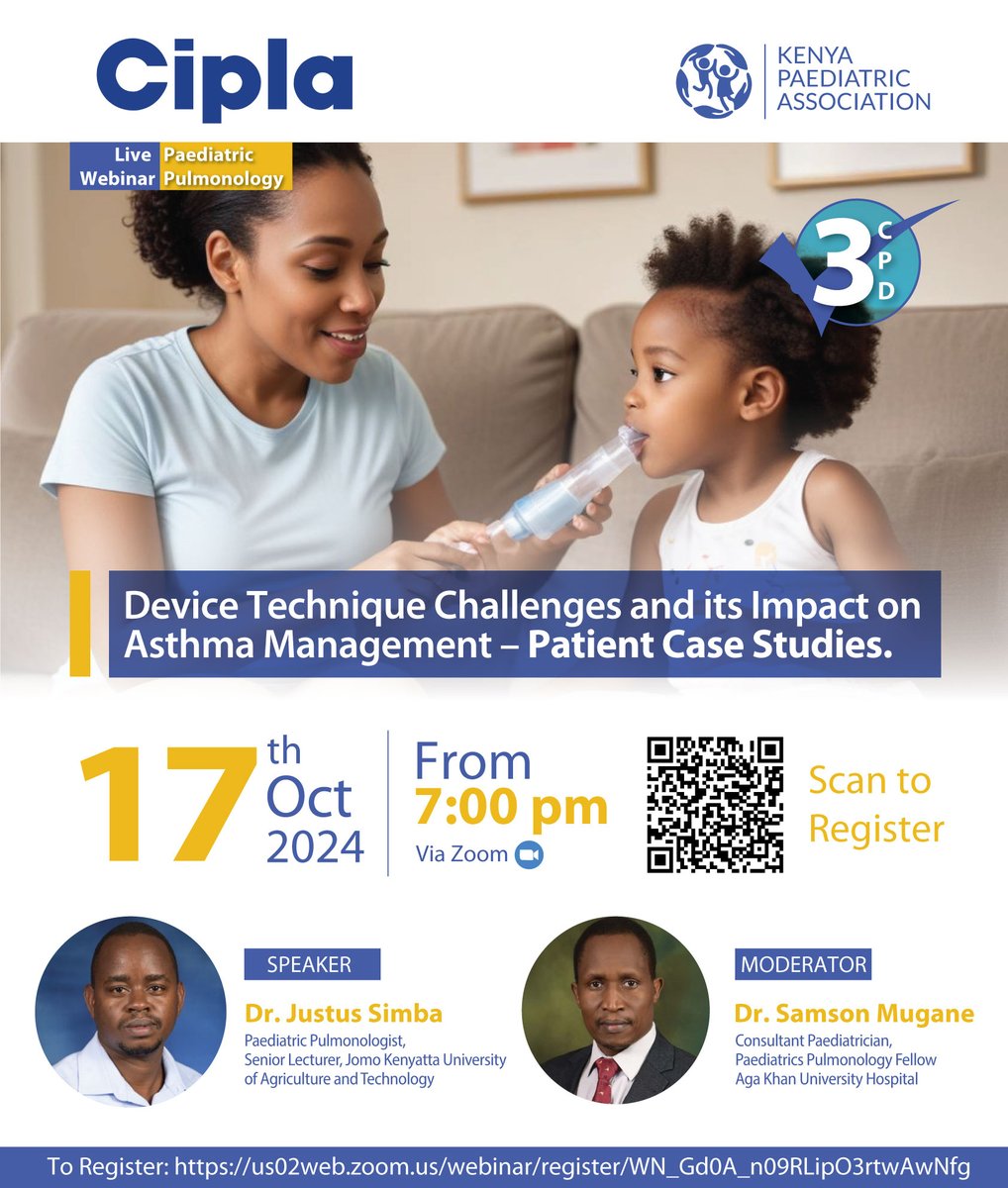 Kenyapaeds's tweet image. This Thursday we take a deep dive into some case studies to learn more about device technique challenges and the impact that they could have on Asthma Management. Don't miss out on this insightful session!

To register: us02web.zoom.us/webinar/regist…

#AfyaYaWatotoWetu