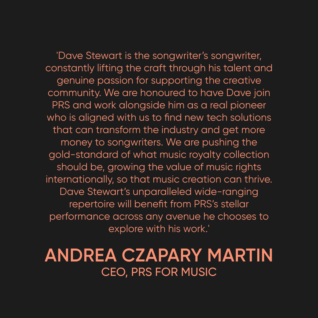 PRSforMusic's tweet image. PRS proudly welcomes @DaveStewart to the #PRSCommunity.

The highly acclaimed Rock &amp;amp; Roll Hall of Fame, Songwriter Hall of Fame, UK Music Hall of Fame, GRAMMY Award, Golden Globe Awards, multi-Brit Award and Ivor Novello Award winning musician, has joined PRS for Music for…