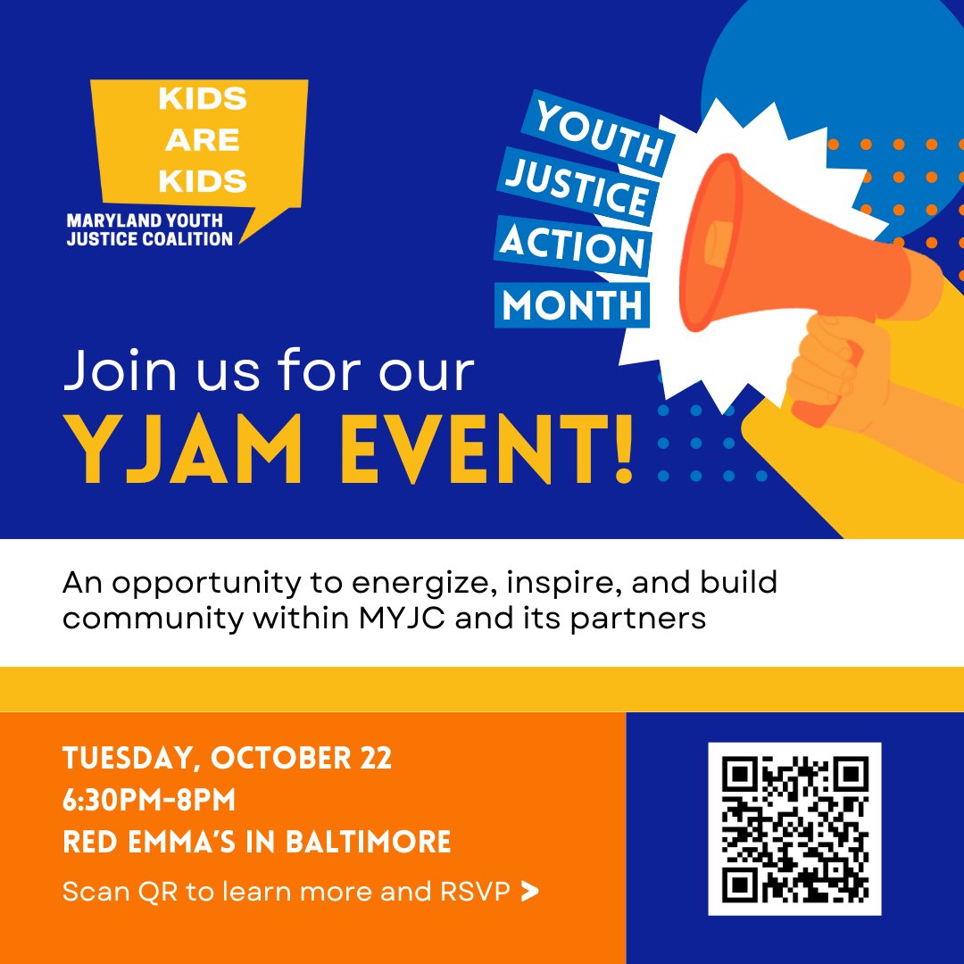 Maryland Youth Justice Coalition (@mdyouthjustice) on Twitter photo It's Youth Justice Action Month! Join us in Baltimore at <a href="/redemmas/">Red Emma's</a> next Tues. 10/22 to learn more about what's happening in Maryland, what we need to do to ensure that our kids aren't criminalized, and take action together!
Learn more and RSVP: forms.gle/42TktQfWT8raSP… It's Youth Justice Action Month! Join us in Baltimore at <a href="/redemmas/">Red Emma's</a> next Tues. 10/22 to learn more about what's happening in Maryland, what we need to do to ensure that our kids aren't criminalized, and take action together!
Learn more and RSVP: forms.gle/42TktQfWT8raSP…
