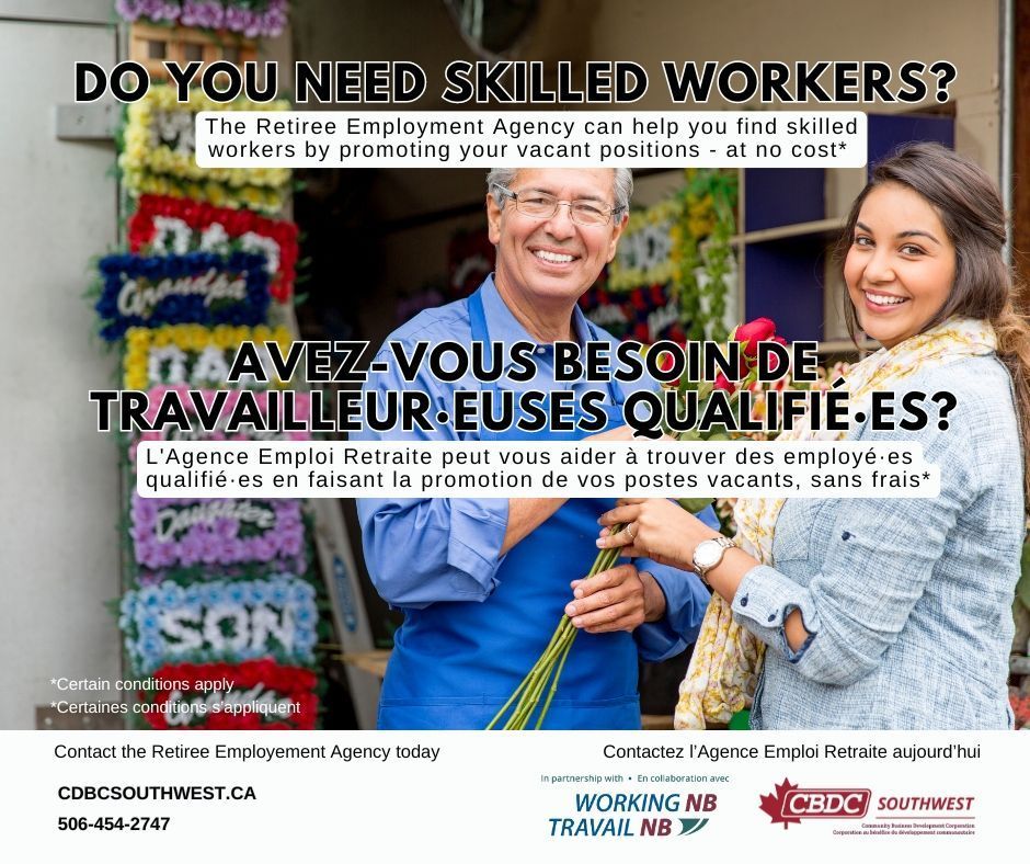 Apply to the Retiree Employment Agency (REA)! 🎯 We select from a pool of skilled #retirees ready to work. Don’t miss out! 👷‍♂️💼
Learn more: buff.ly/3xEfCzD
Contact: cody.gaudet@cbdc.ca, honeylee.beaulieu@cbdc.ca #FrederictonNB