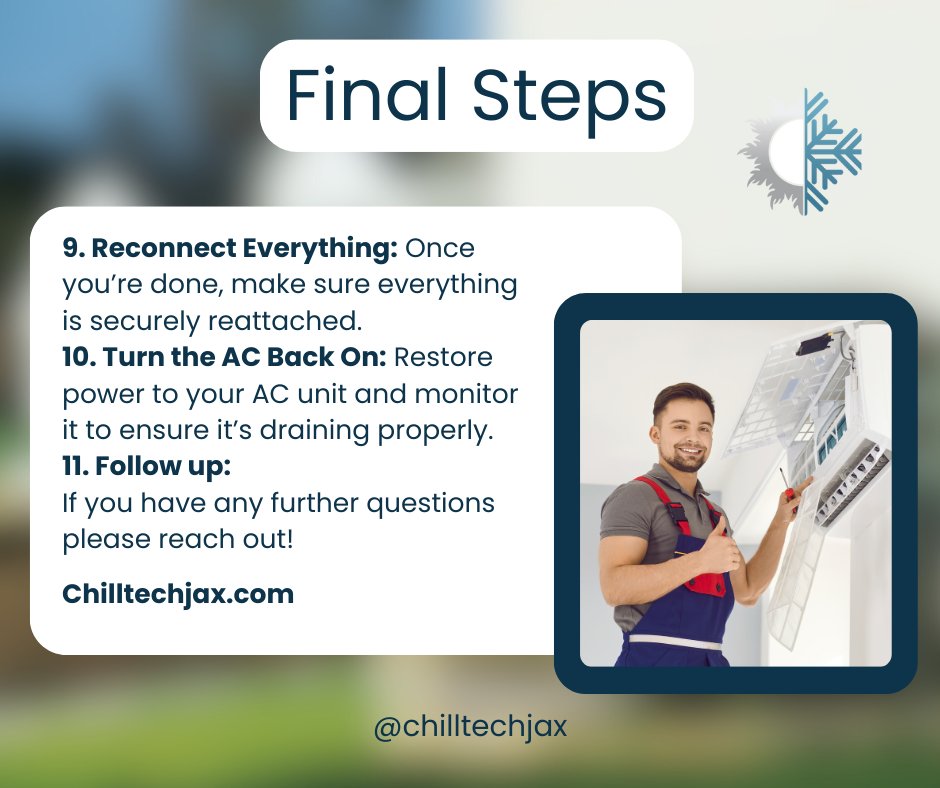 Chilltechnf's tweet image. 🌟 Tip of the Day Tuesday 🌟

How to Clean Your Clogged AC Drain Line 🛠️❄️

Check out our latest blog post! chilltechjax.com/post/how-to-cl…

#TipOfTheDayTuesday #ACMaintenance #ChillTechCares #NewBlogPost