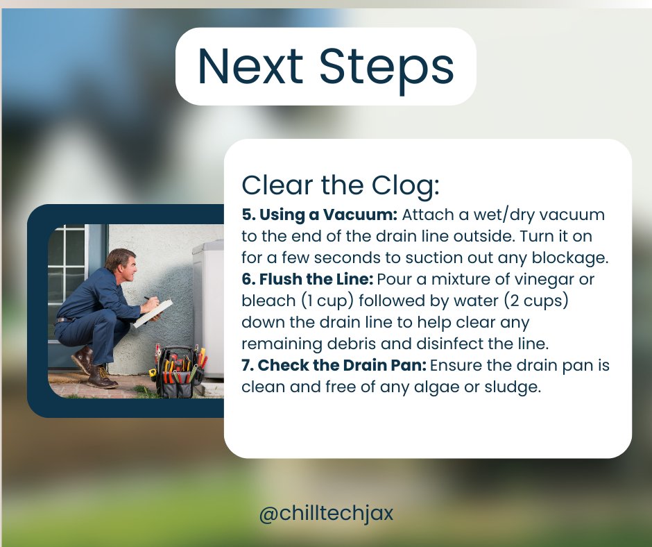 Chilltechnf's tweet image. 🌟 Tip of the Day Tuesday 🌟

How to Clean Your Clogged AC Drain Line 🛠️❄️

Check out our latest blog post! chilltechjax.com/post/how-to-cl…

#TipOfTheDayTuesday #ACMaintenance #ChillTechCares #NewBlogPost