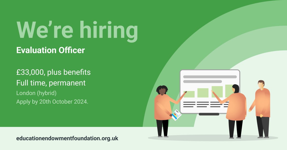 🙌 Join our team! 
 
We’re looking for an evaluation officer to join our growing team. 
 
The role involves managing research projects and liaising with our panel of evaluators. 
 
Find out more and apply: ow.ly/9iVm50TEsfQ